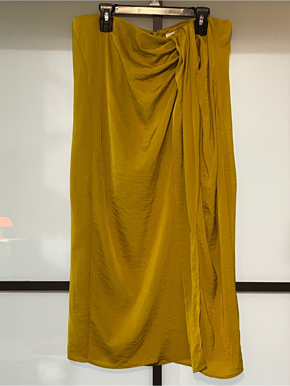 Caché Mustard Gold Satin Draped Satin Maxi Skirt Size M Y2K Glam